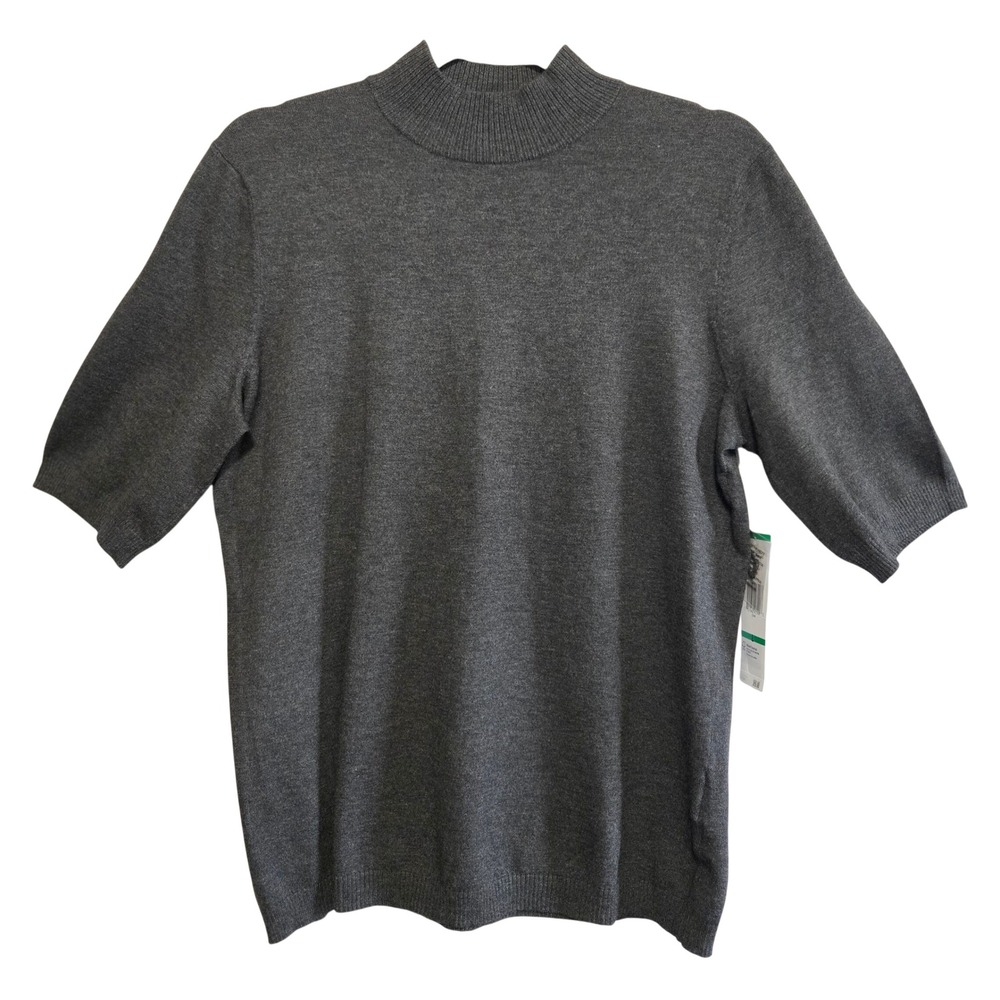 Jones New York Collection Womens L Chic Gray Short Sleeve Mock Neck Sweater NWT